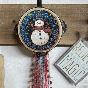 Oops Festive Snowman 4” Tambourine with Blue and Red Accents
